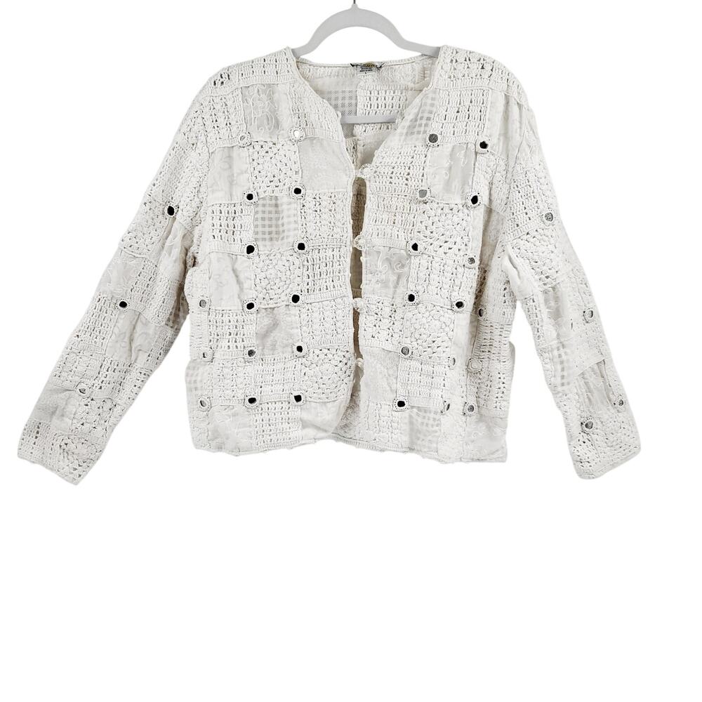 Vtg Sandy Starkman Women's Size L White Art-to-Wear Mirrored Patchwork Jacket